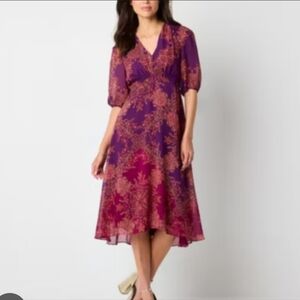 Melonie T Womens Short Sleeve Medallion Midi Fit Flare Dress Color Sz 12